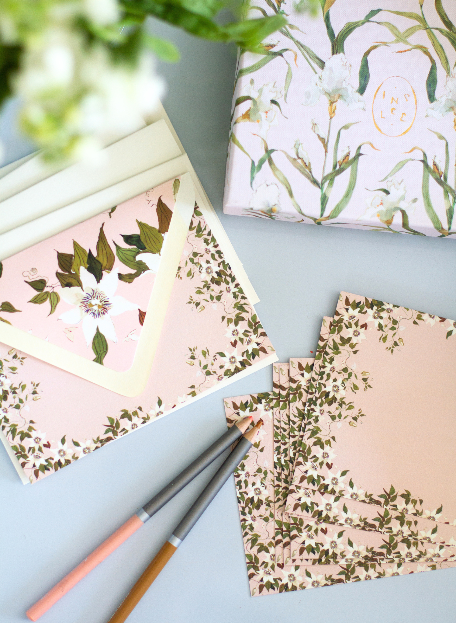 watercolor floral stationary set