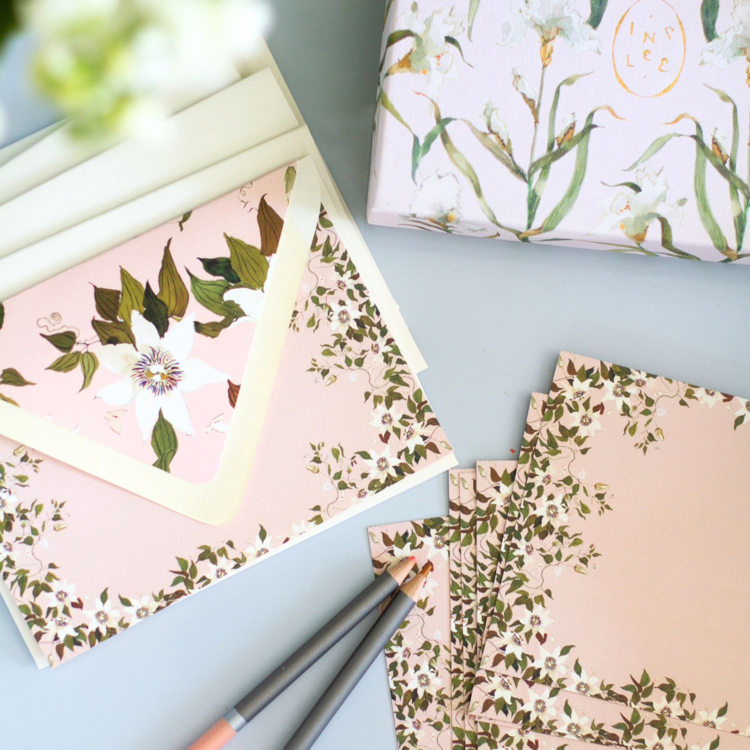 watercolor floral stationary set