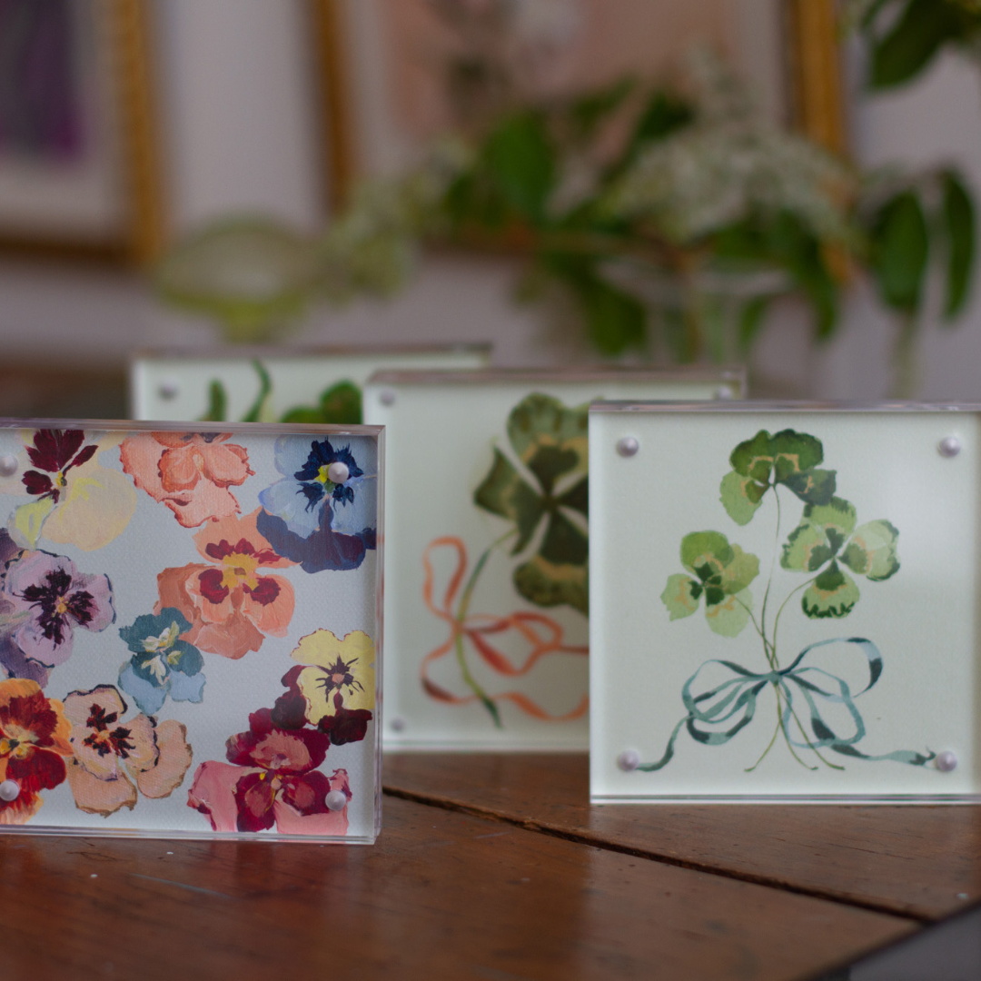 inslee fariss watercolor clover art acrylic block print ribbon