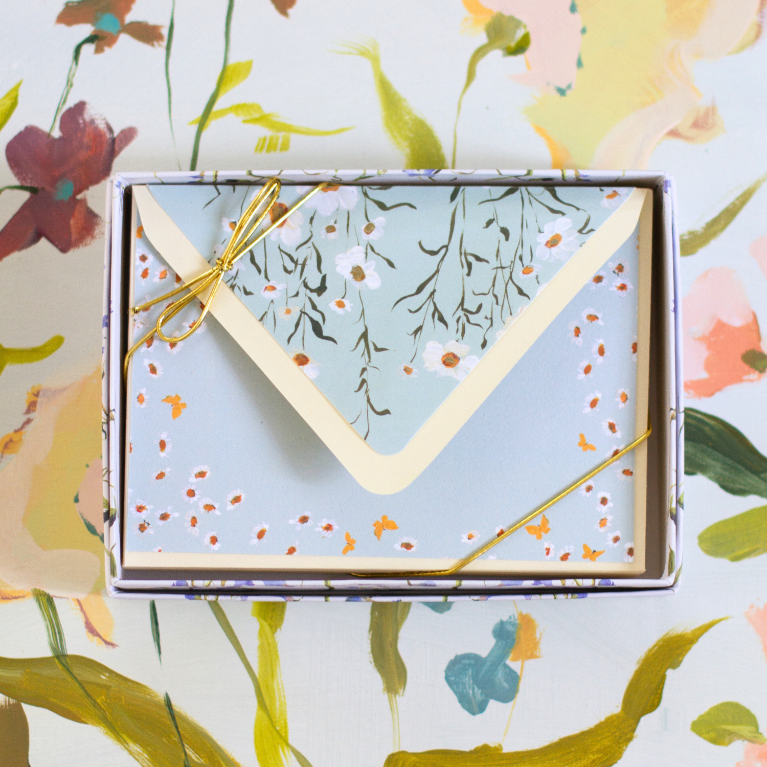daisy blue watercolor floral stationary set