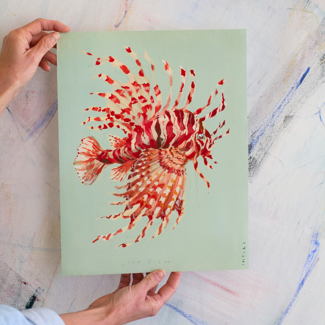 Inslee fariss lion fish watercolor painting print