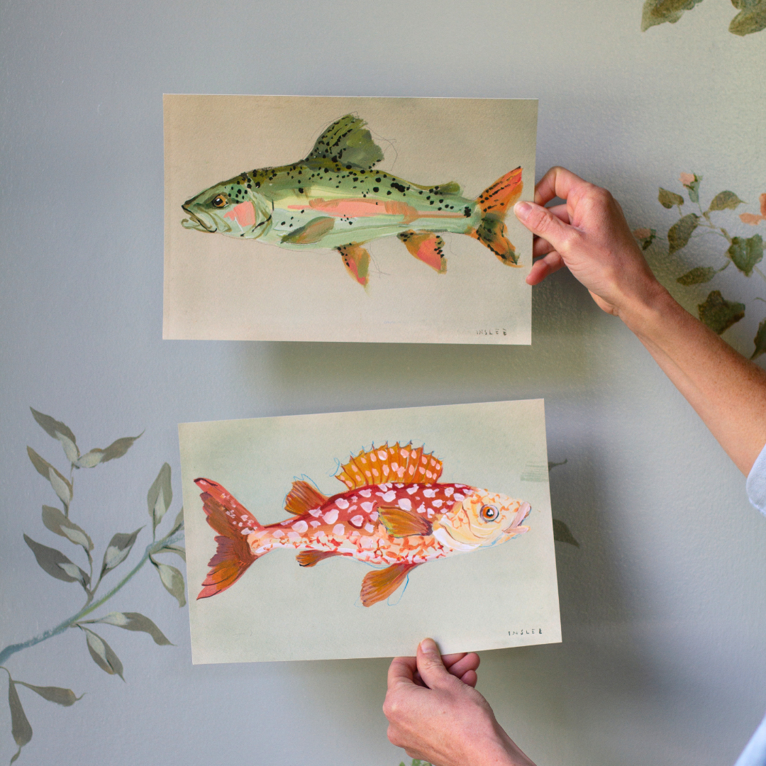 inslee fariss tangerine green fish print watercolor art