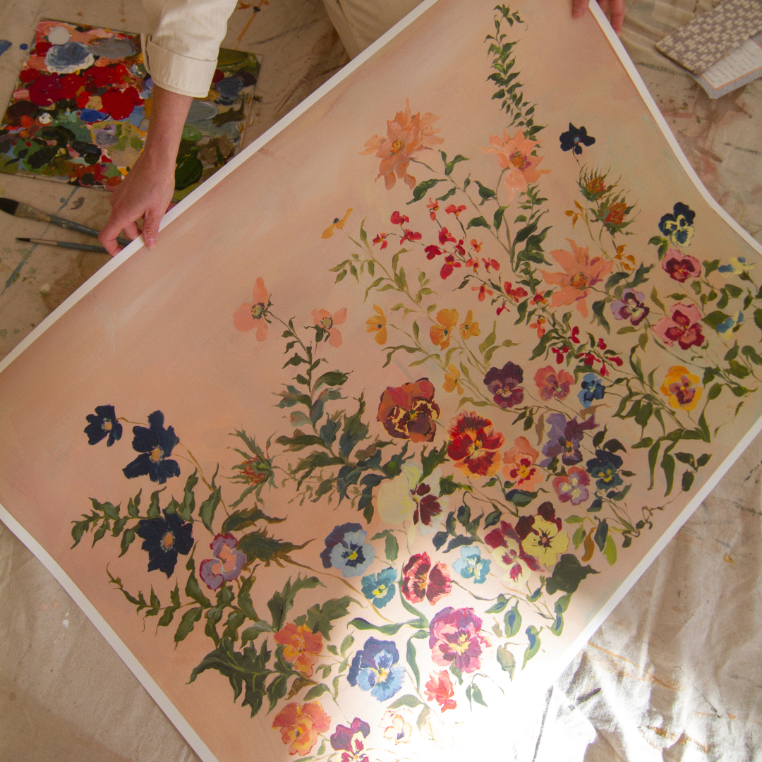 inslee large floral painting print blush pink garden