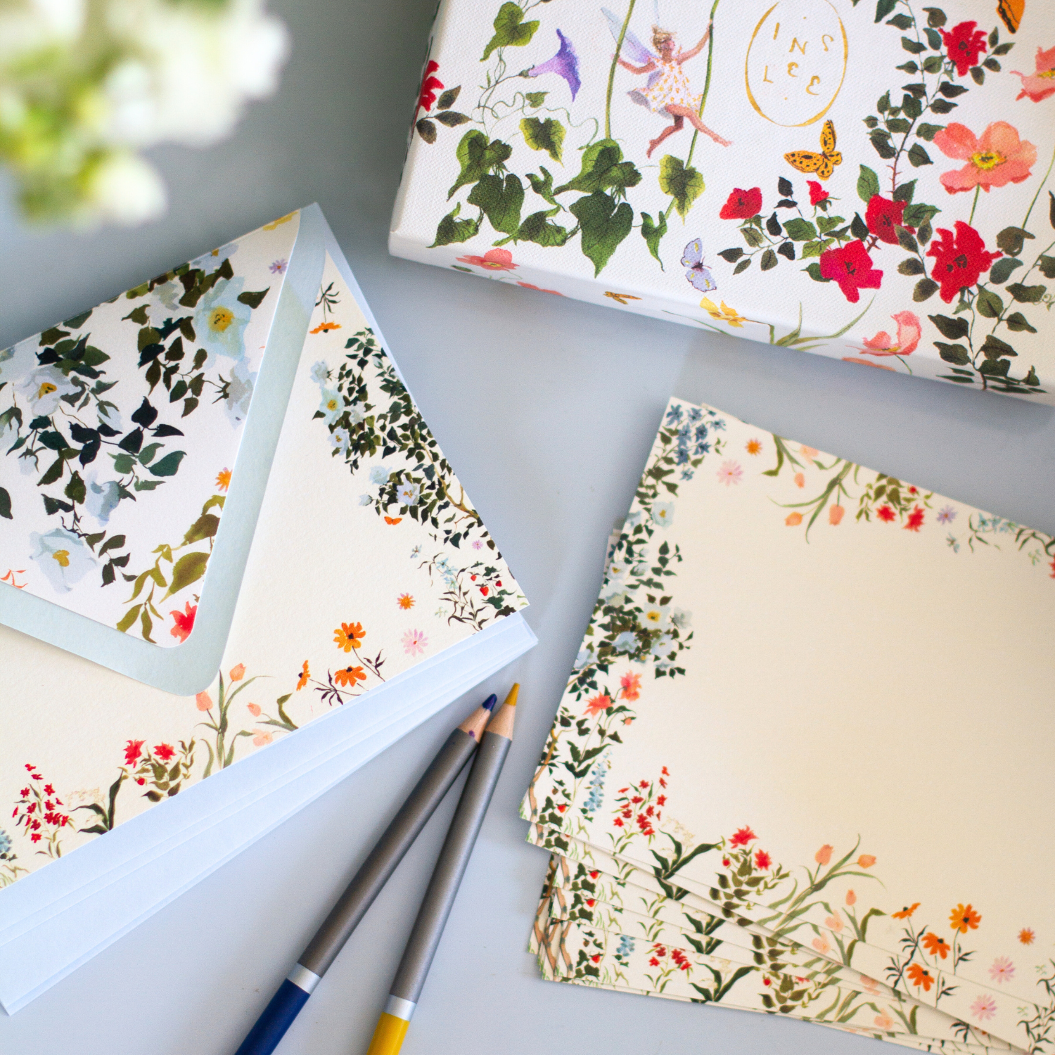watercolor floral stationary set