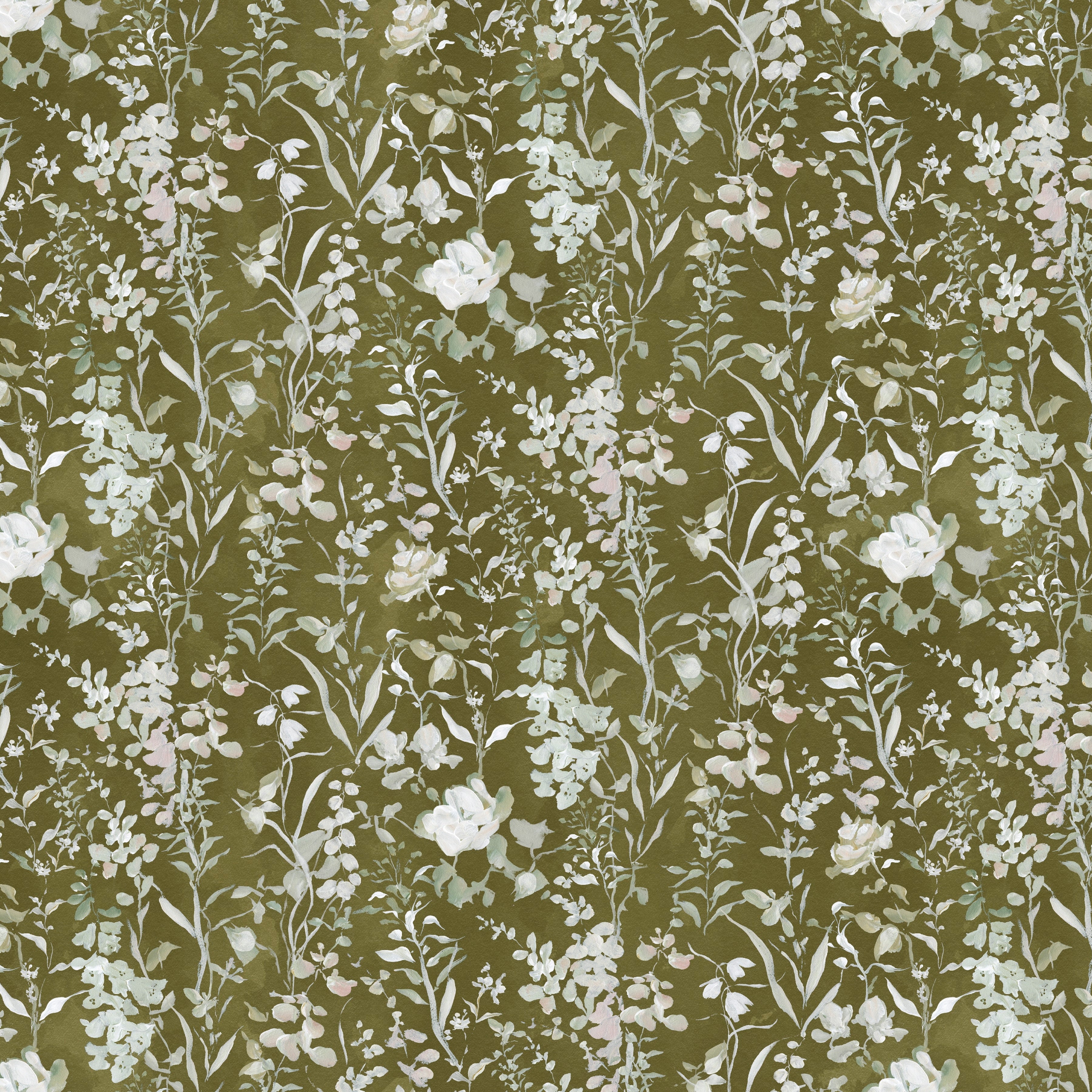 Floral pattern with small white flowers on a green background