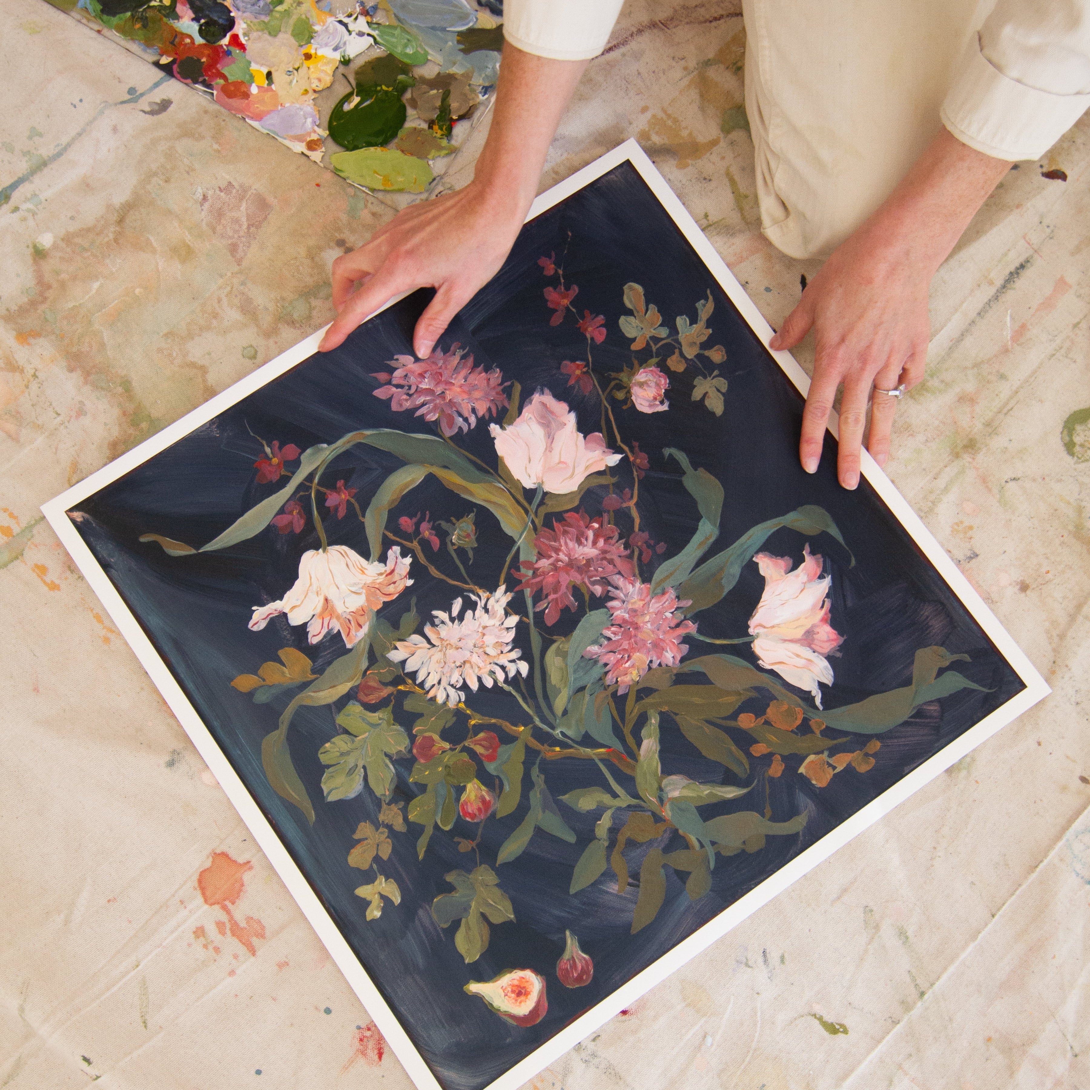inslee floral painting print navy fig winter