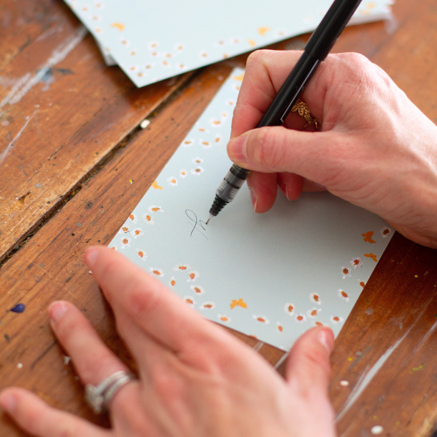 daisy blue watercolor floral stationary set