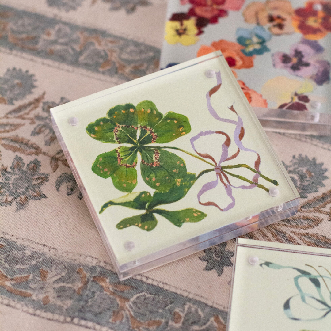 inslee fariss watercolor clover art acrylic block print ribbon