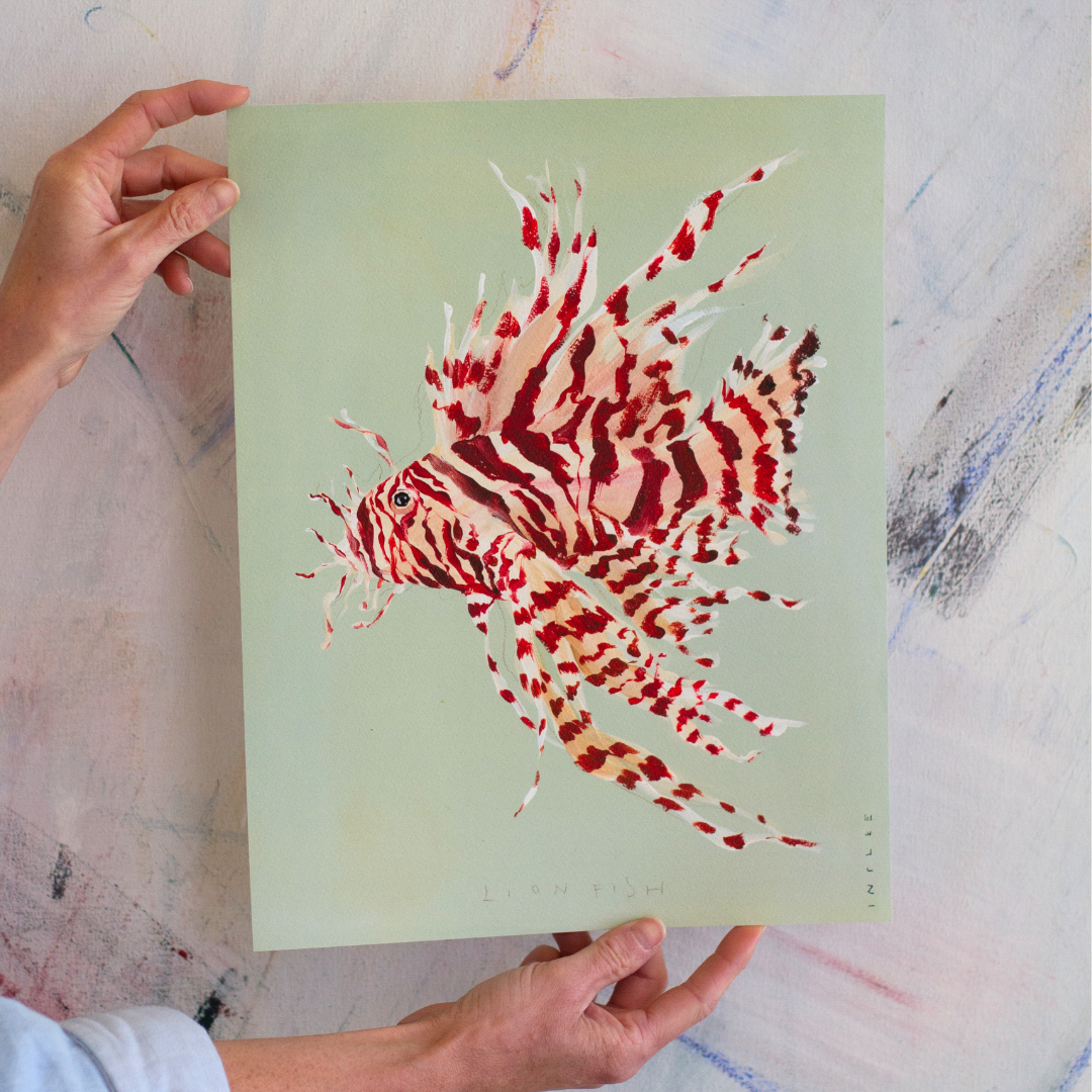 Inslee fariss lion fish watercolor painting print 
