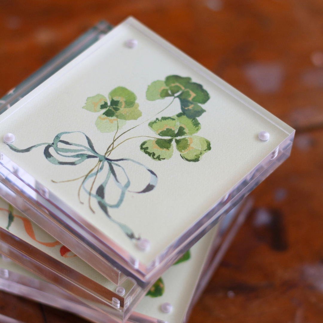 inslee fariss watercolor clover art acrylic block print ribbon