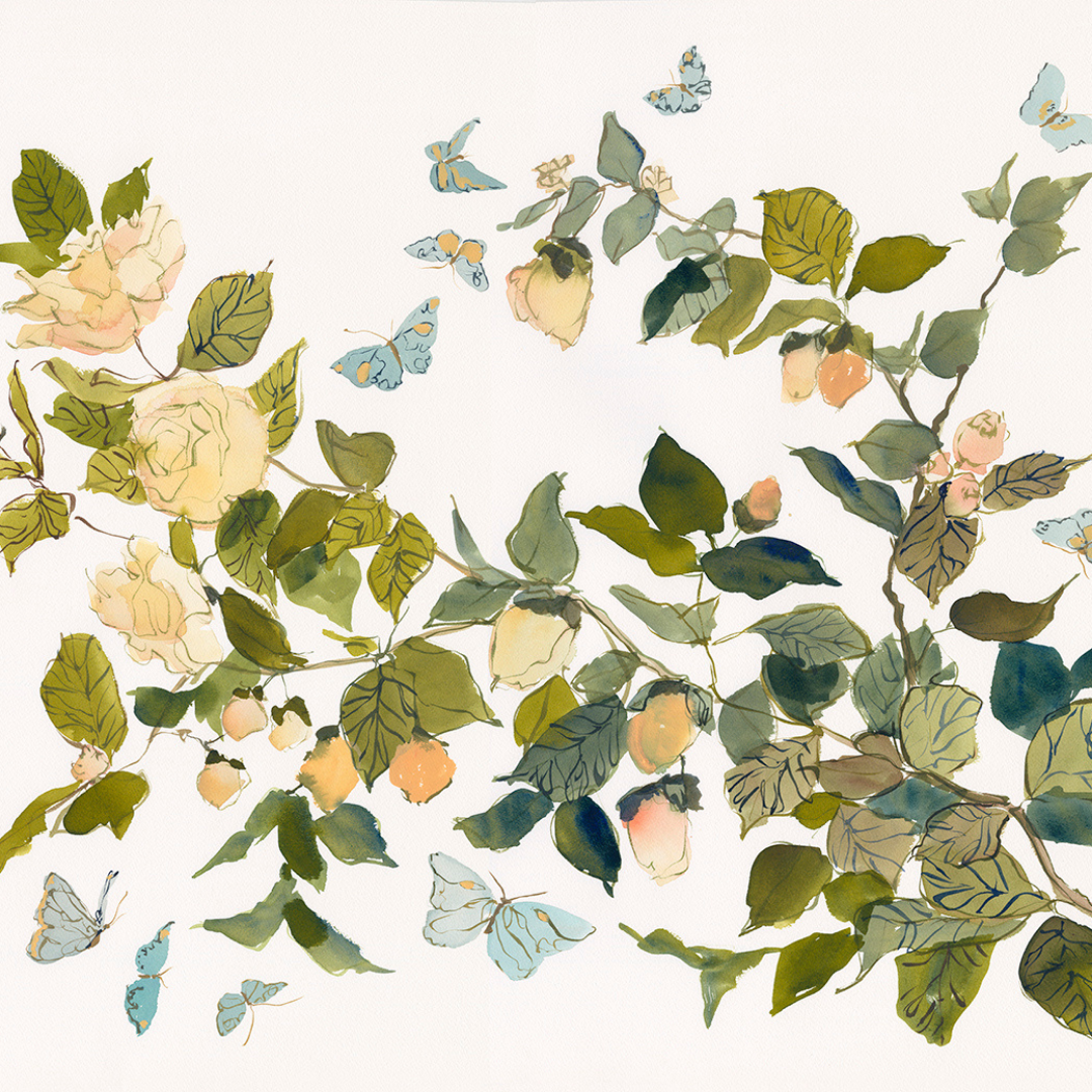 Paris Apartment Series: Climbing Rose and Butterflies inslee fariss watercolor