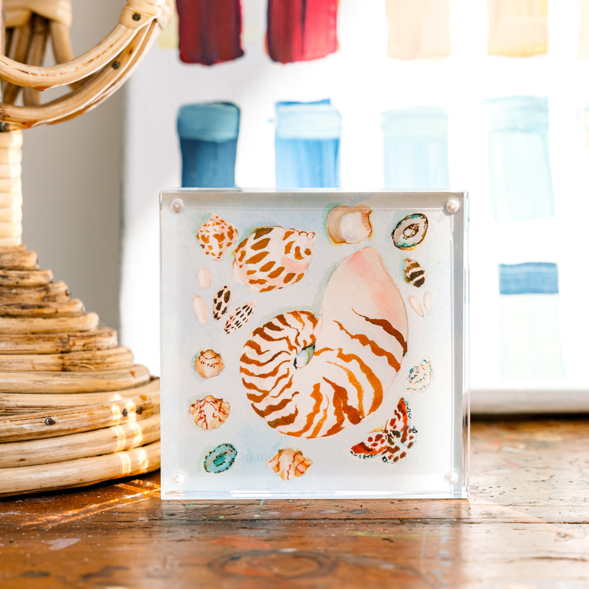 inslee watercolor print acrylic block sea shells