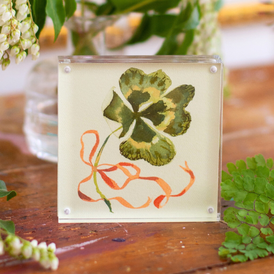 inslee fariss watercolor clover art acrylic block print ribbon