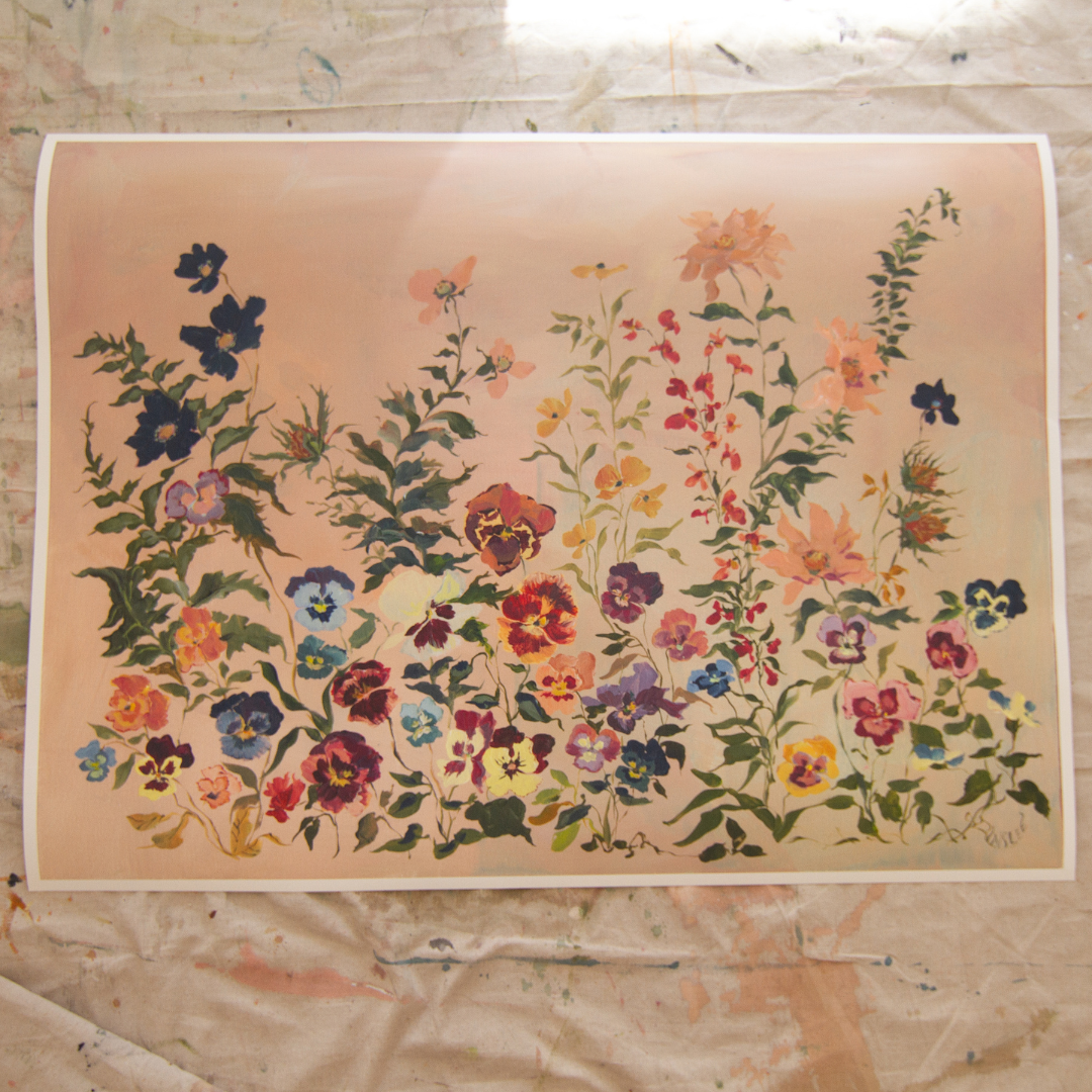 inslee large floral painting print blush pink garden