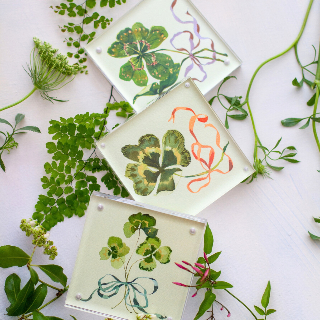 inslee fariss watercolor clover art acrylic block print ribbon