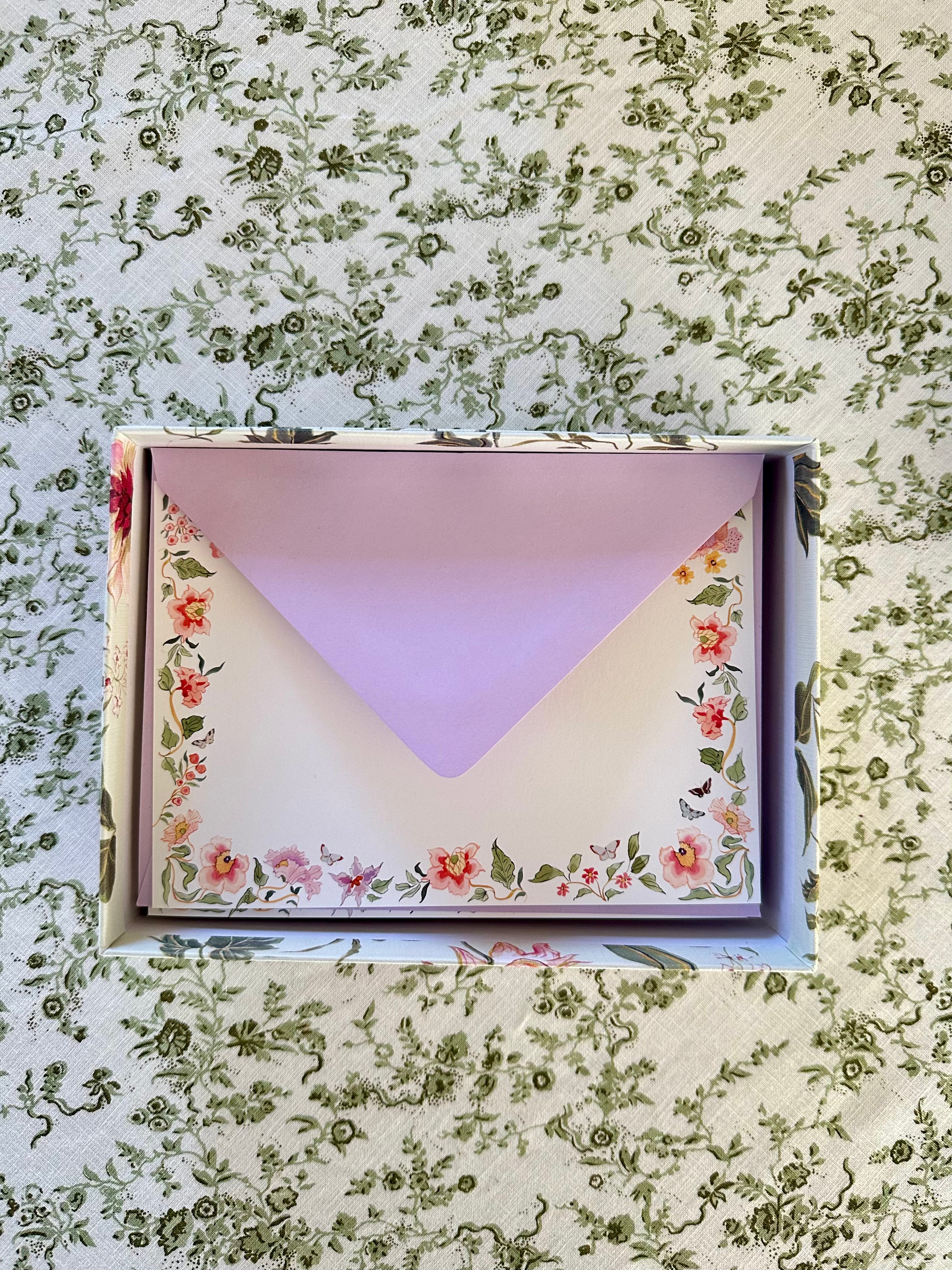 Chintz & Butterfly Stationery: Lilac