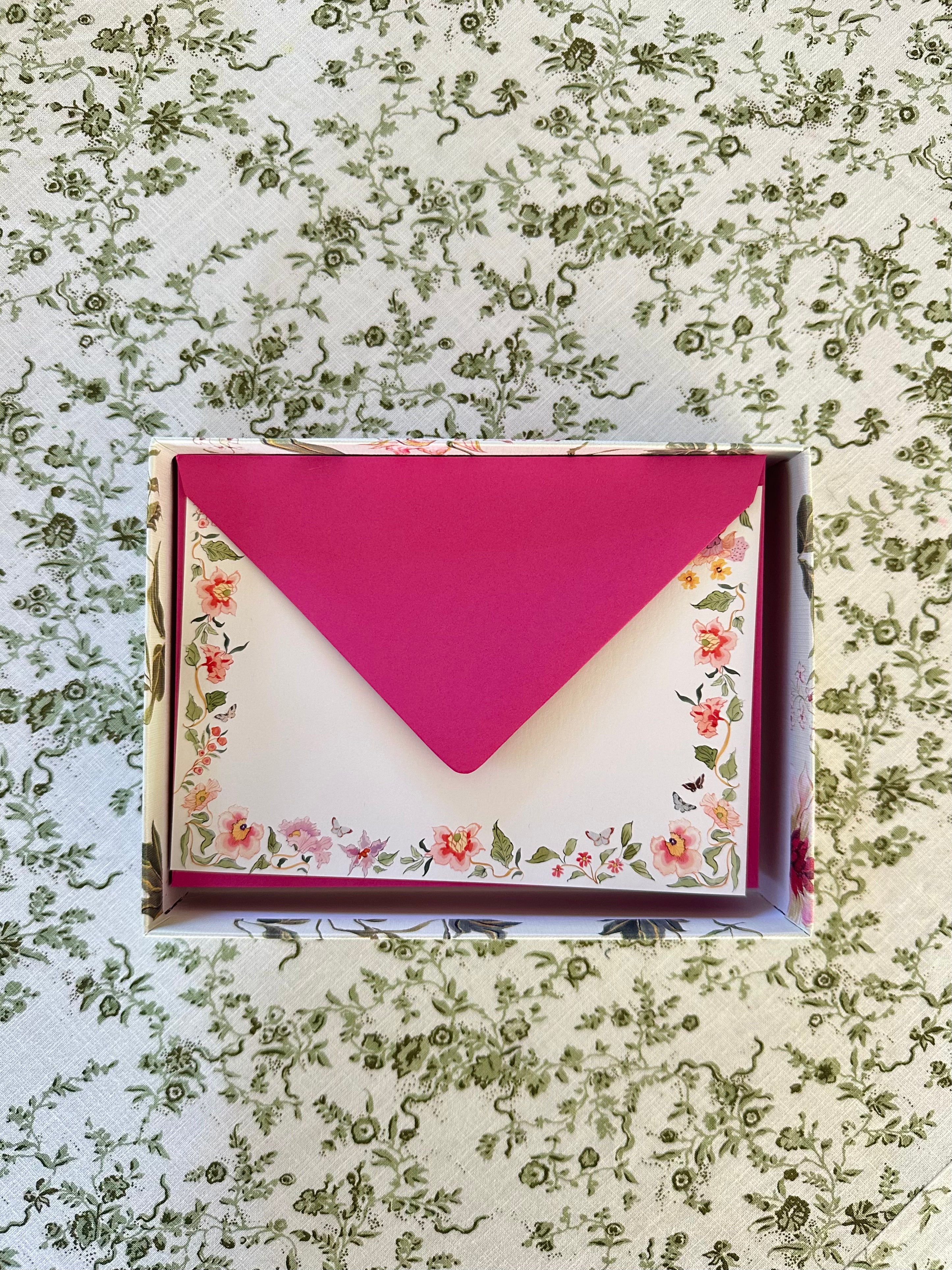 Chintz & Butterfly Stationery: Berry