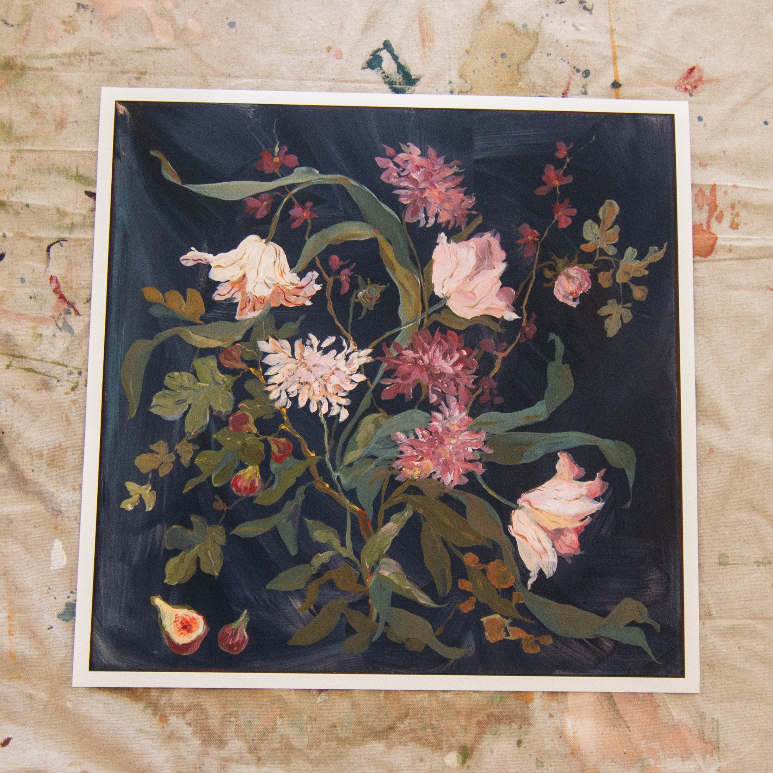 inslee floral painting print navy fig winter