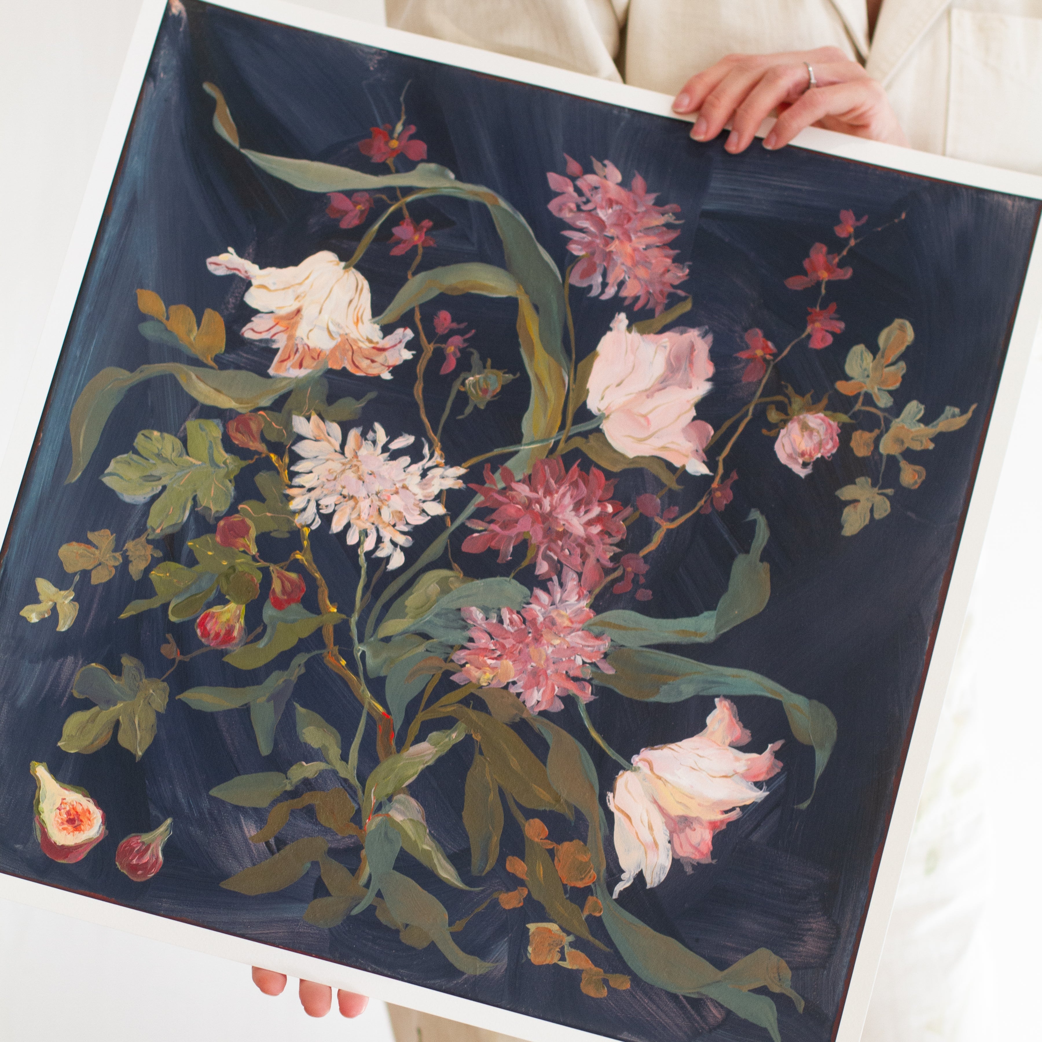 inslee floral painting print navy fig winter