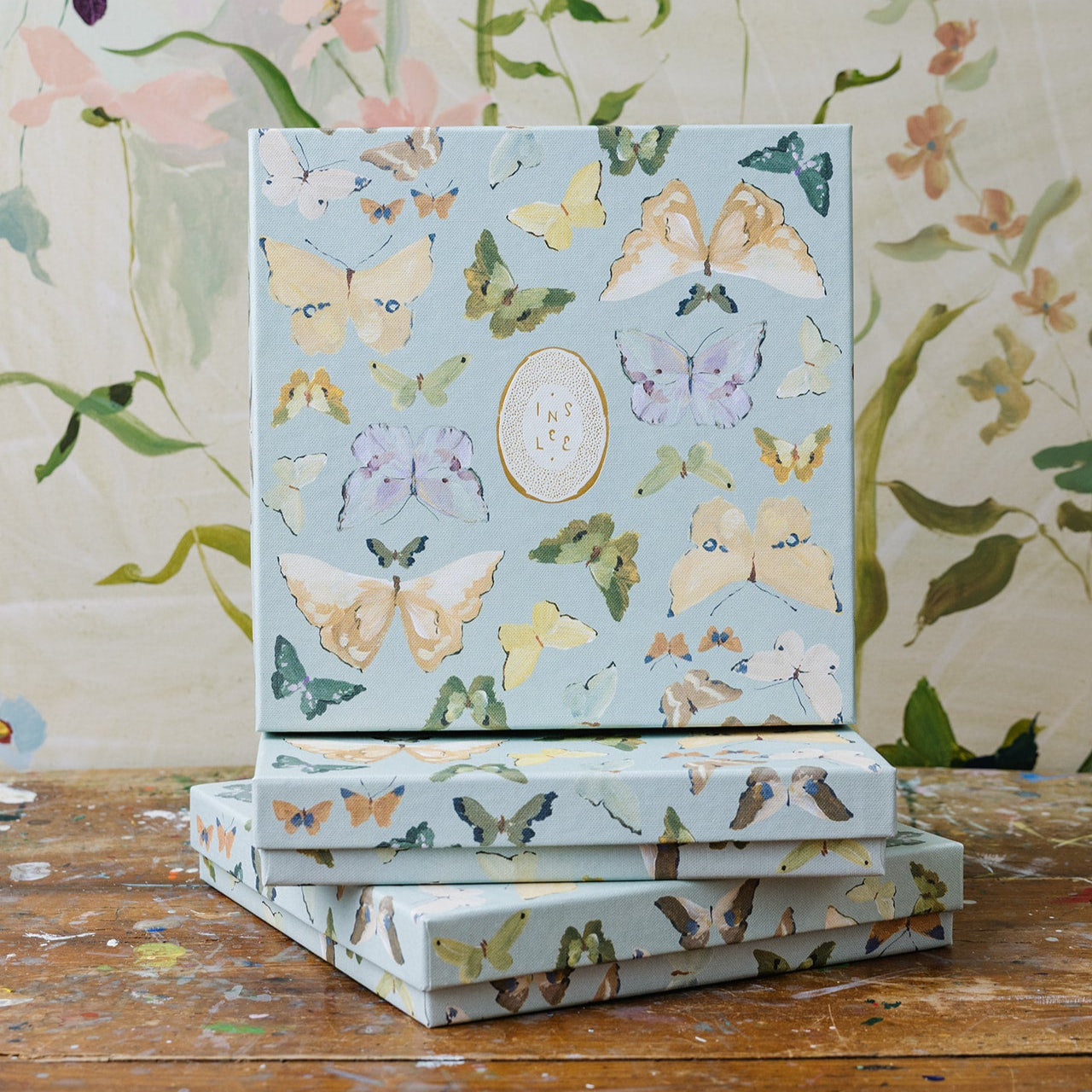 inslee watercolor calendar letterpress butterfly linen box