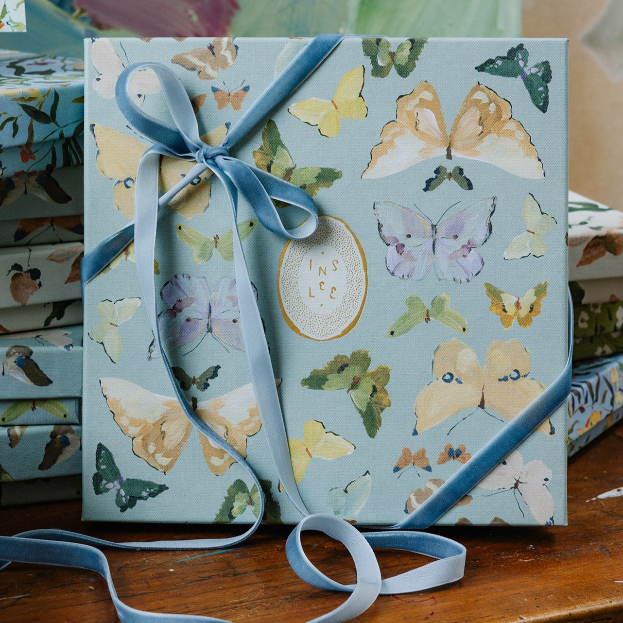 inslee watercolor calendar letterpress butterfly linen box